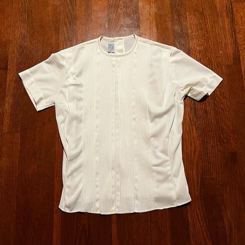 Vintage Neiman Marcus The Pilot Blouse White Pleated Short Sleeve Medium